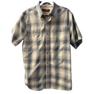 Ridgecut Toughwear Dress Shirt Mens Medium Blue Plaid Vented Polyester Button Up